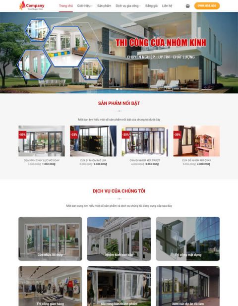 Mẫu website cửa kính