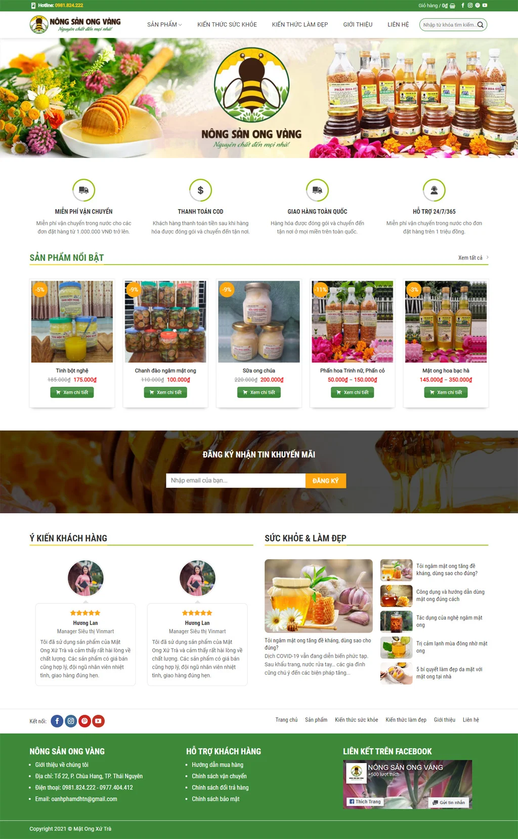 Trang chủ mẫu website bán mật ong