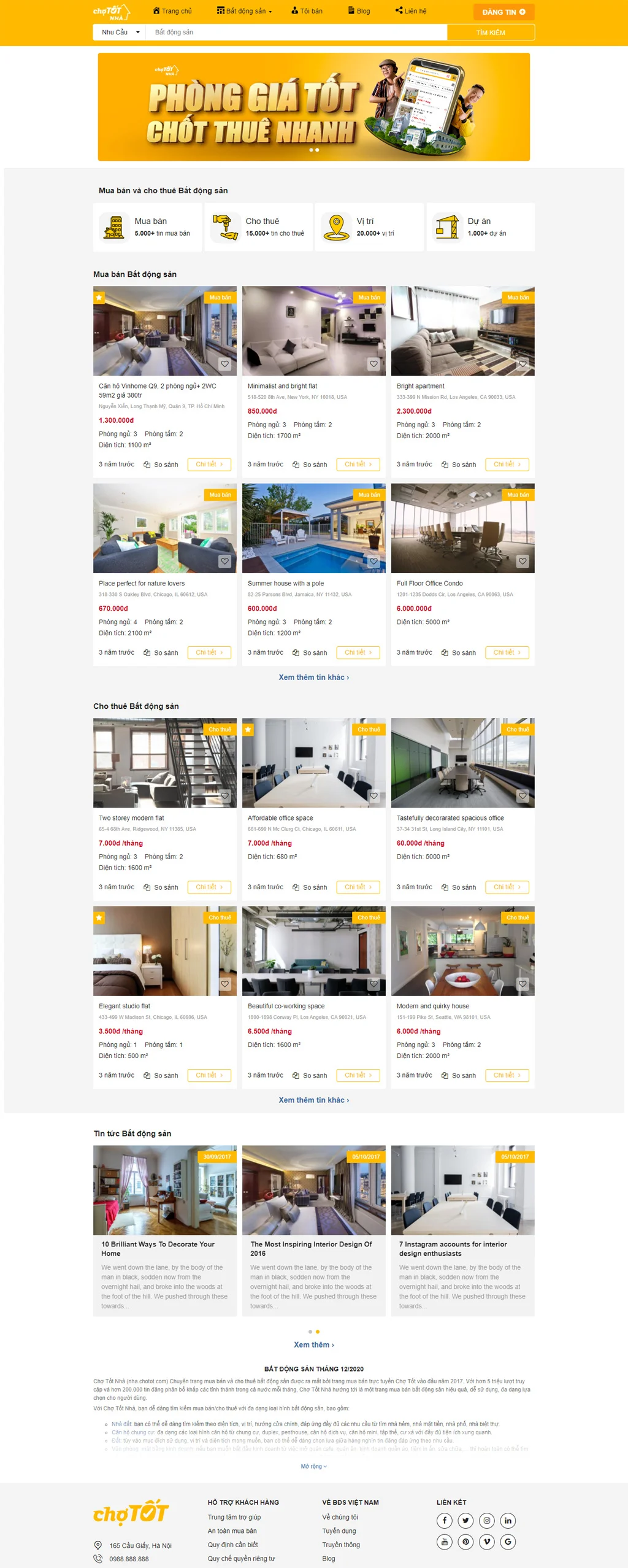 Trang chủ mẫu website rao vặt BĐS